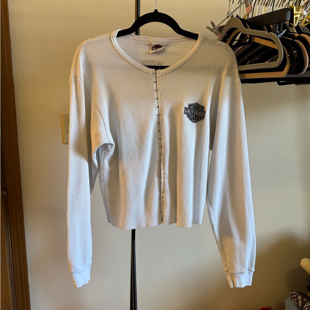 White Long Sleeve Hook and Eye Shirt